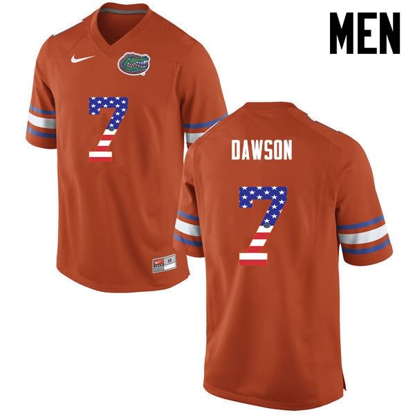 Men's NCAA Florida Gators Duke Dawson #7 Stitched Authentic USA Flag Fashion Nike Orange College Football Jersey TGI5865LL